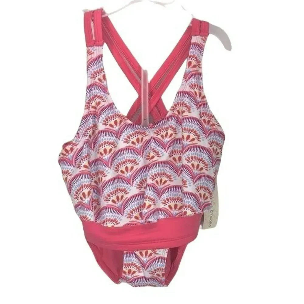 Bobbie Brooks Girls 2 Piece Bikini Pink Swim Tankini Size L bathing suit swimsui